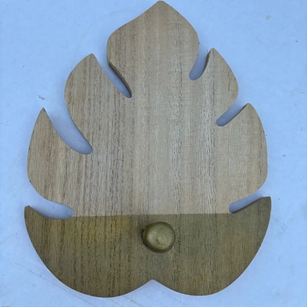 3 Composite wood leaf shaped coat peg hook hanger 2 tone earth tones Like new